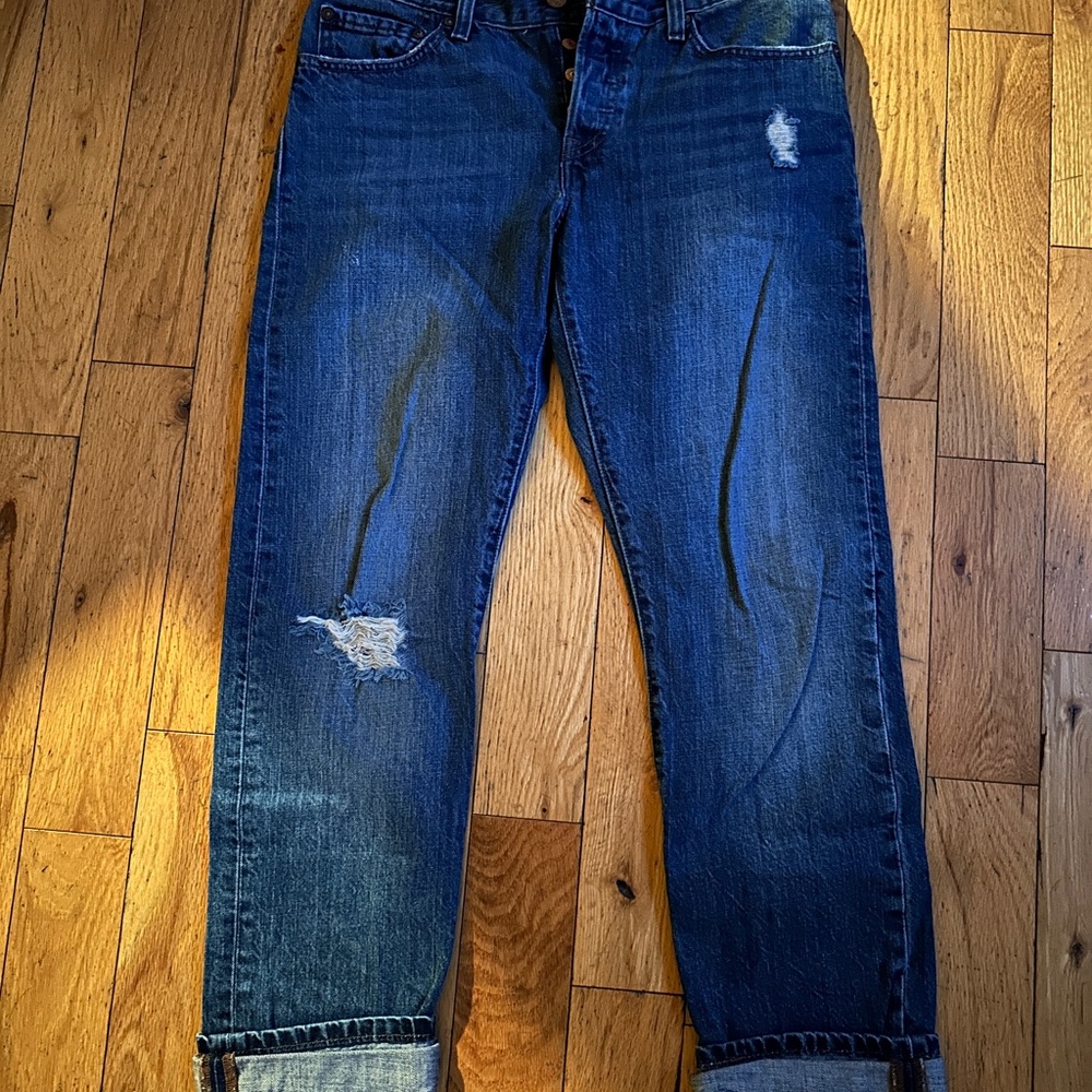 Levi's Straight Leg Blue Jeans with Distressing